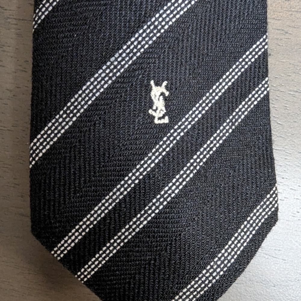 Yves Saint Laurent Black Tie with White Stripes
